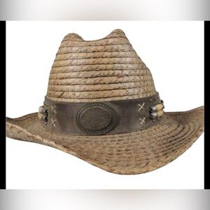 Black Canyon Outfitters Straw Hat OSFM With Beads and Medallion